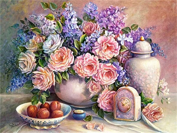 Q-C2.2 GC79181 Diamond Painting -Canvas 50x40cm - Painting 45x35cm Flowers