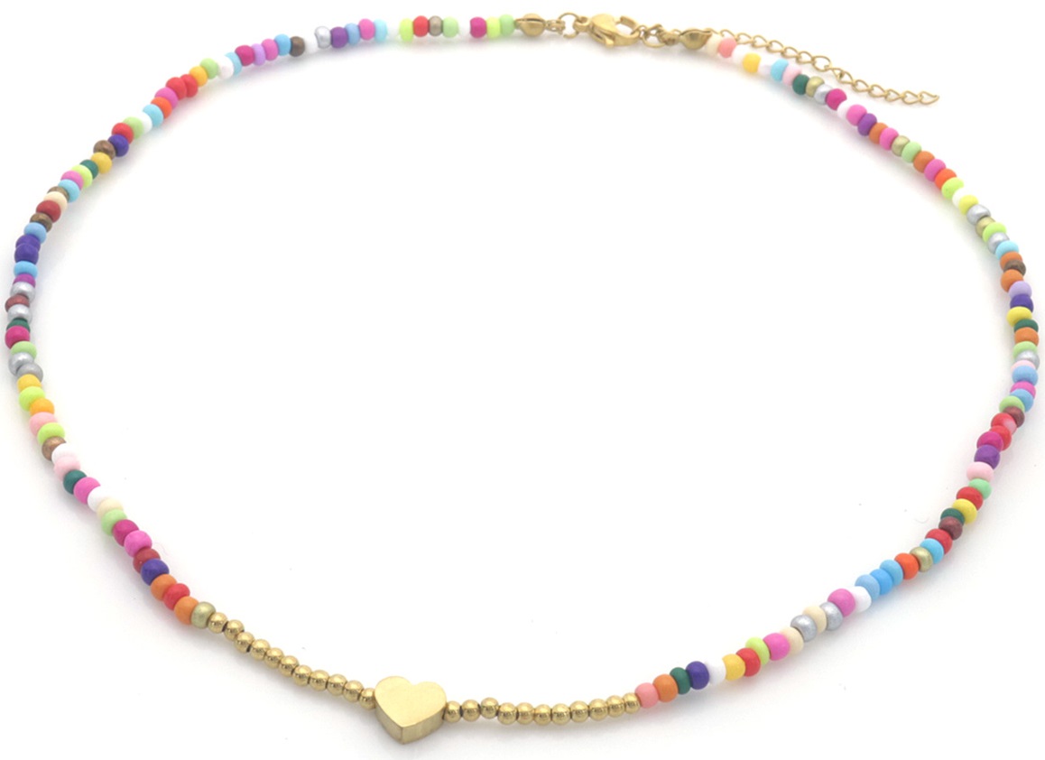 I-A5.2 N100-038G S. Steel Necklace Glassbeads