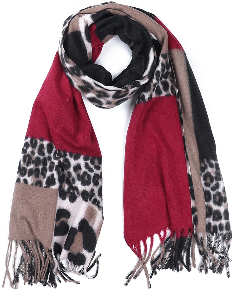 T-P8.1 SCARF405-003A Soft Scarf Leopard 180x70cm Brown-Red