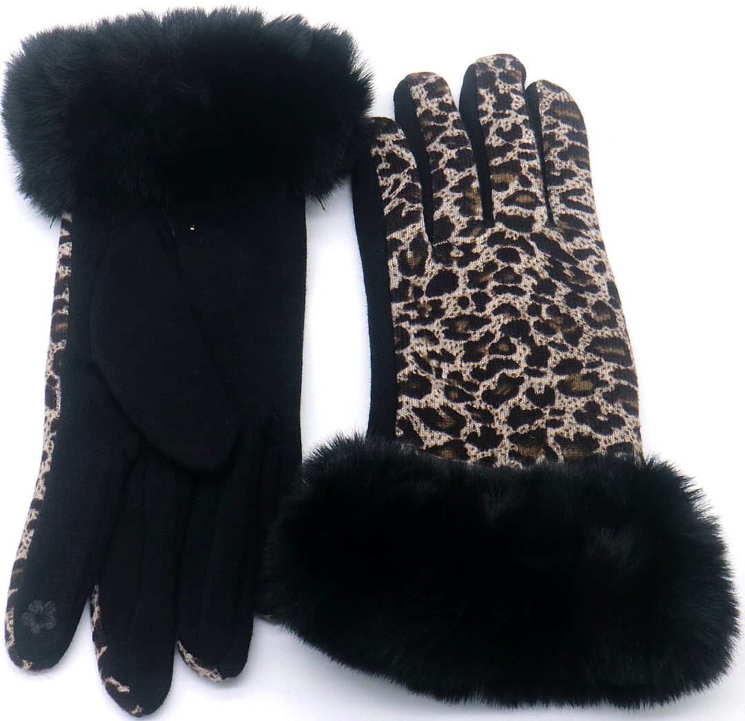 Q-L8.2 GLOVE501-011-1 Gloves Leopard Faux Fur