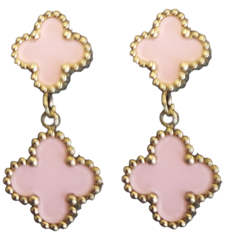 H-A17.2 E088-013G S. Steel Earrings Clovers 3cm Pink