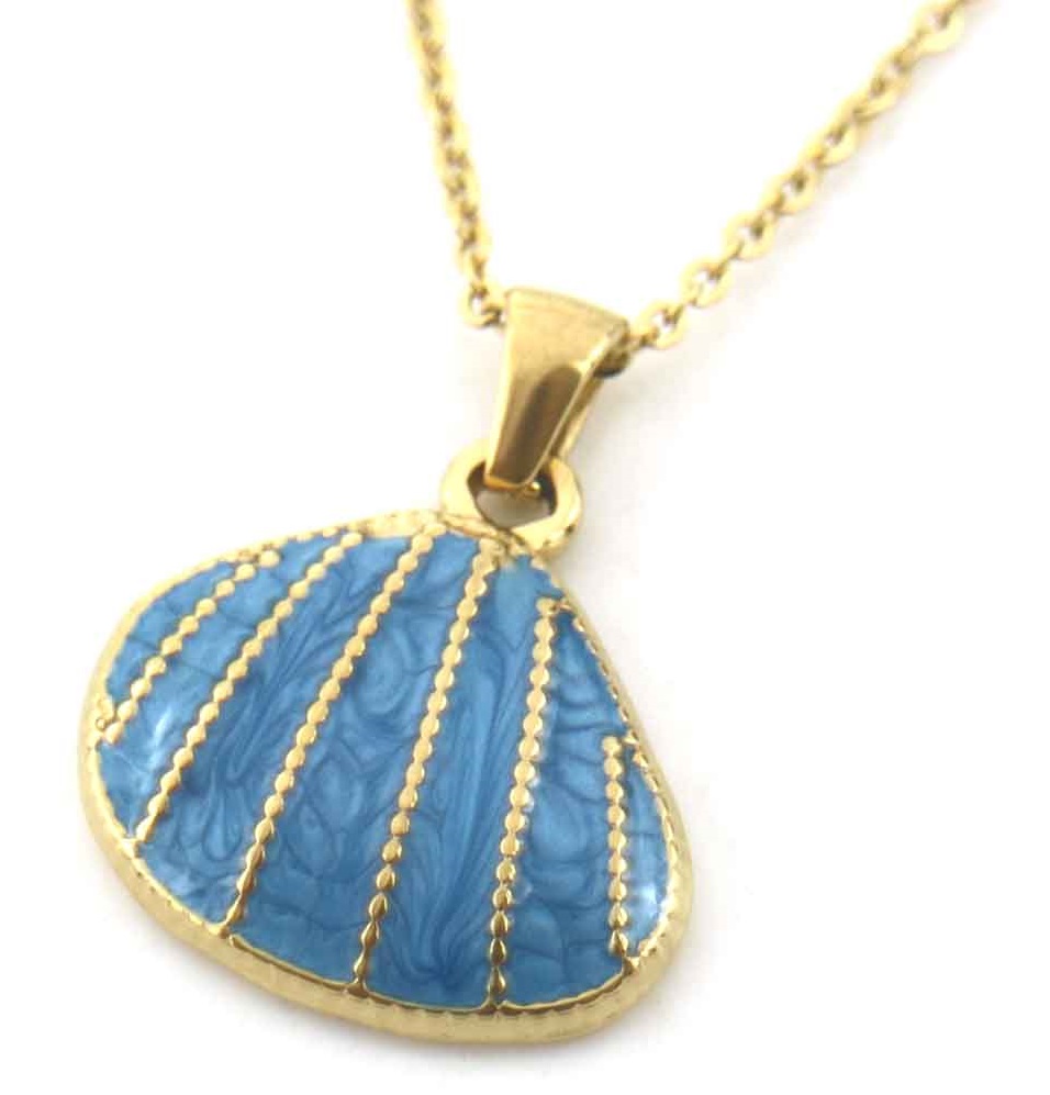 E-F22.3 N103-083G-1 S. Steel Necklace 2.3cm Shell Blue