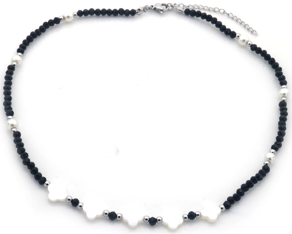 I-E15.2 N100-021S S. Steel Necklace Glassbeads