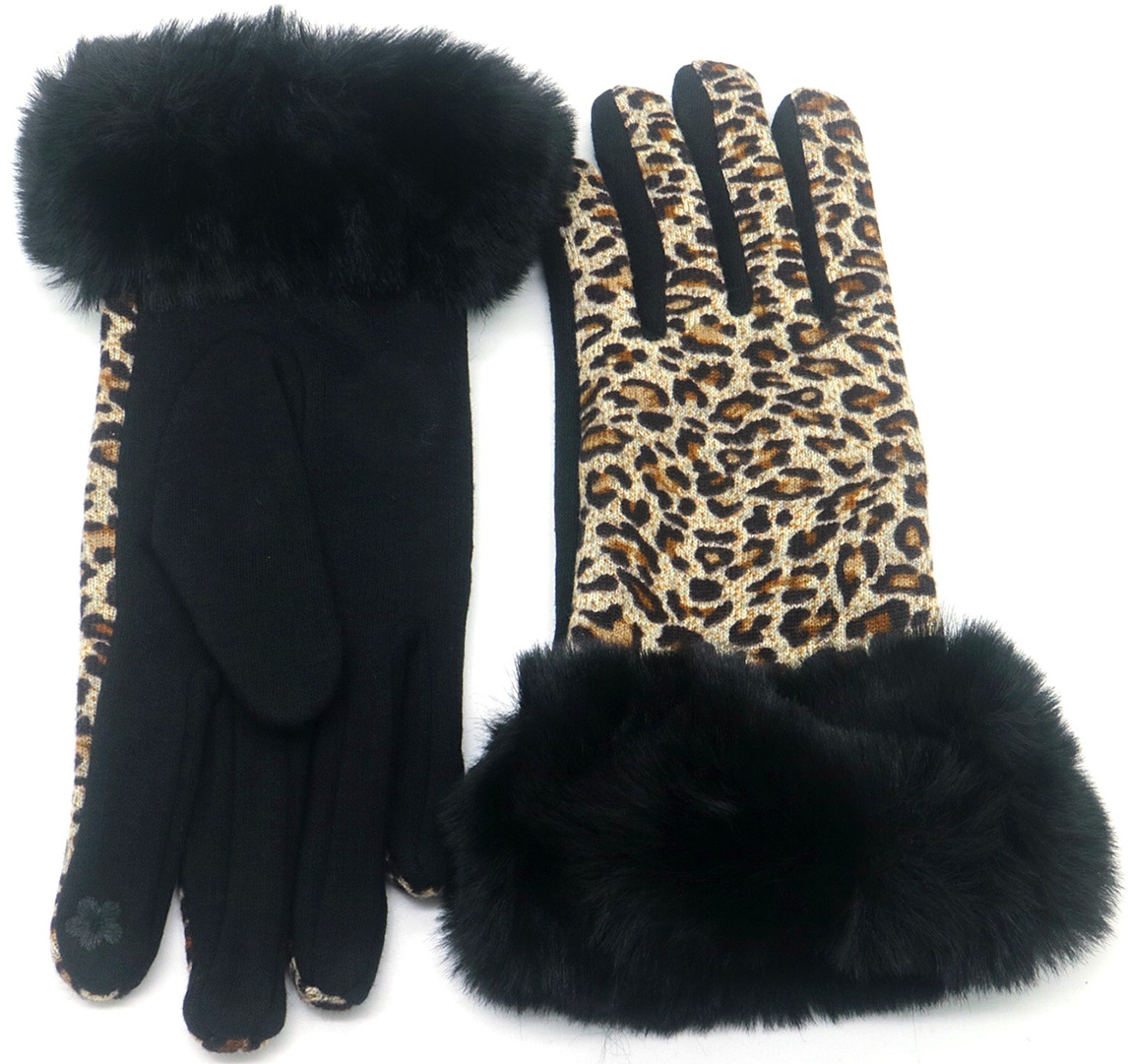 R-B8.2 GLOVE501-011-2 Gloves Leopard Faux Fur