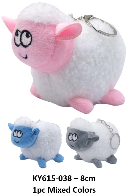 L-D4.2 KY615-038 Plush Keychain Sheep 8cm - Mixed Colors - 1pc