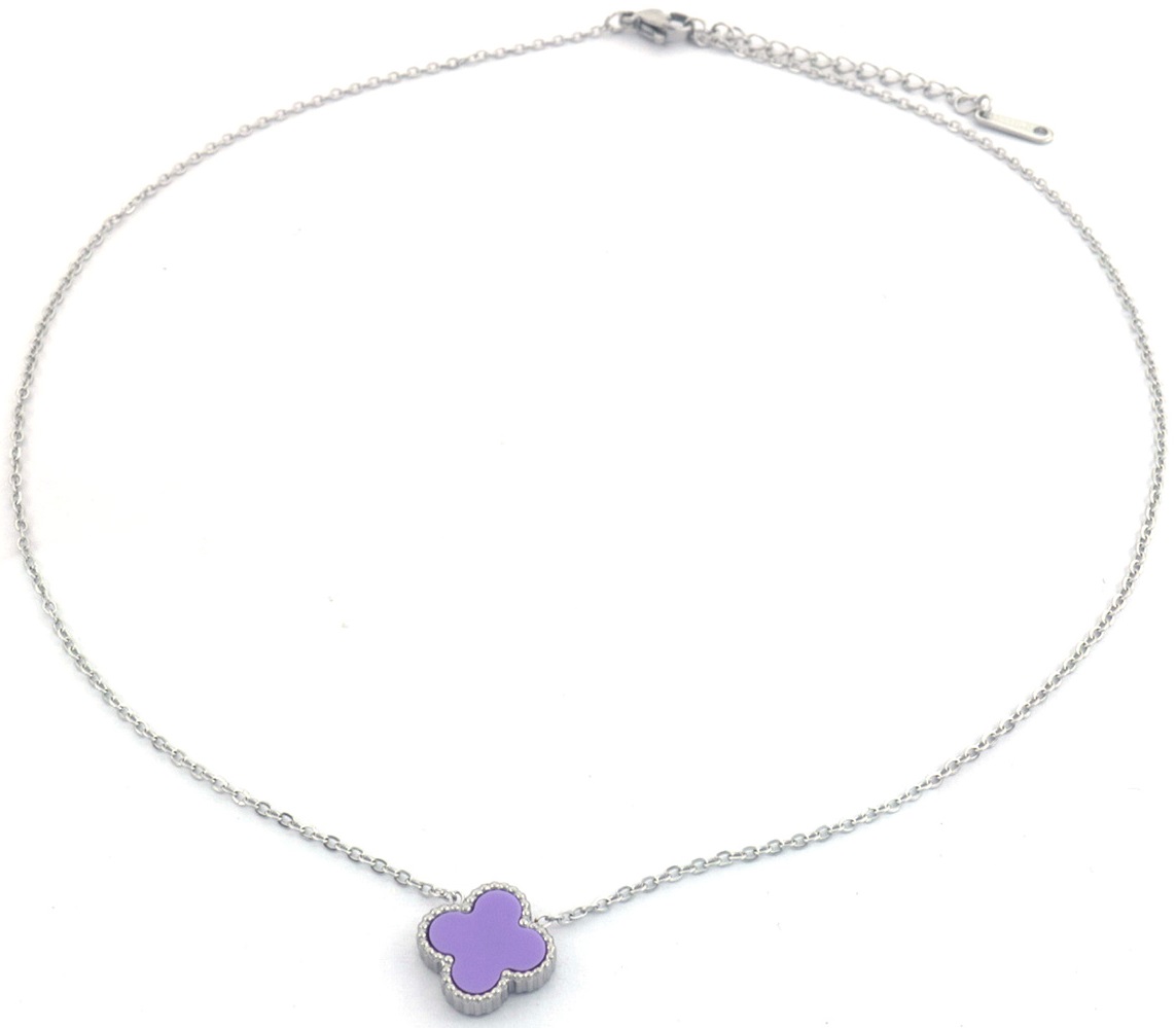 A-F5.5 N088-049S S. Steel Necklace Clover Purple