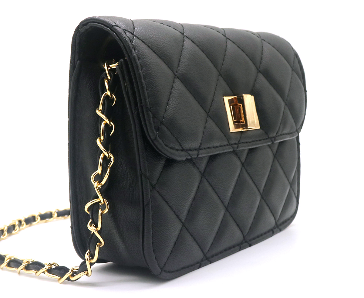 R-F2.1 BAG202-102 PU Bag Checkered 17.5x13x5.5cm Black