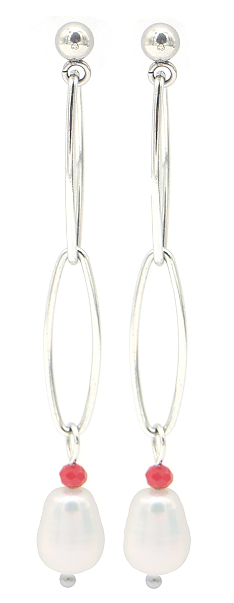 B-A18.2 E220-042S S. Steel Earrings with Freshwater Pearl 5x0.6cm Silver