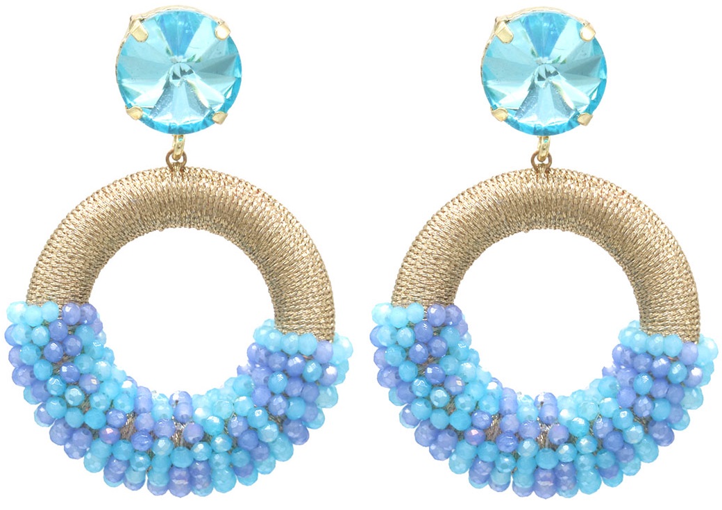 B-B9.3 E827-006-5 Earrings Faceted Glass Beads 5.5x4cm Blue